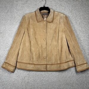 Liz Claiborne Suede Leather Jacket Women's 20 Tan Brown Button Front Vintage Y2K